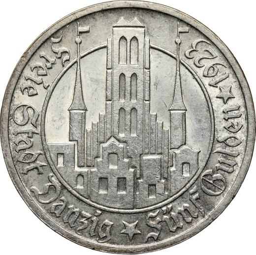 Reverse 5 Gulden 1923 "St. Mary's Basilica" - Silver Coin Value - Poland, Free City of Danzig