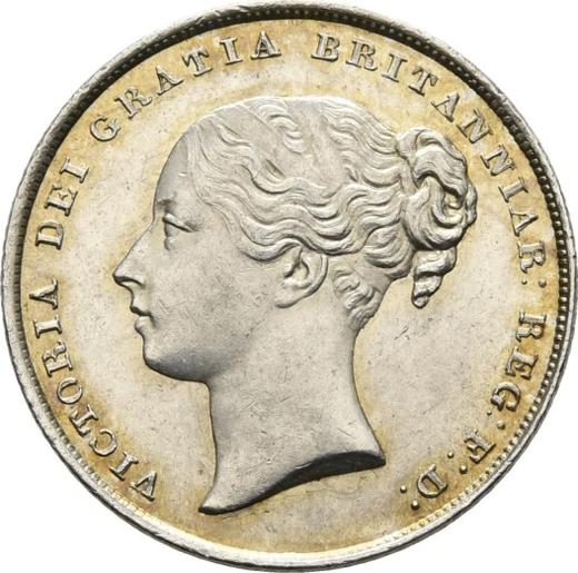 Аверс монеты - 1 шиллинг 1855 года - цена серебряной монеты - Великобритания, Виктория