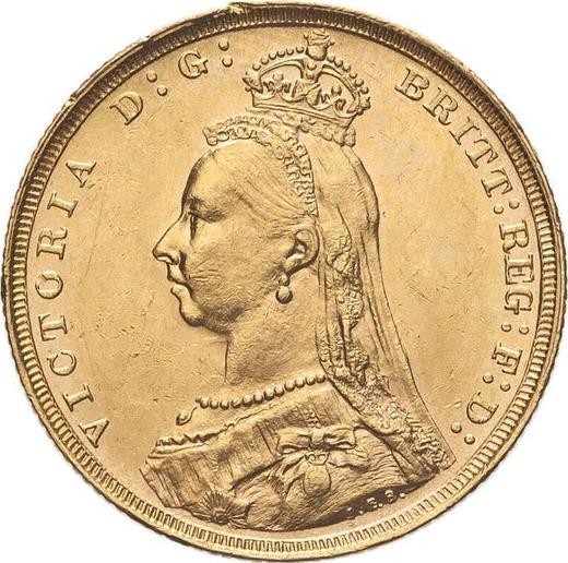 Awers monety - 1 suweren 1890 S JEB "Portret jubileuszowy" - cena złotej monety - Australia, Wiktoria