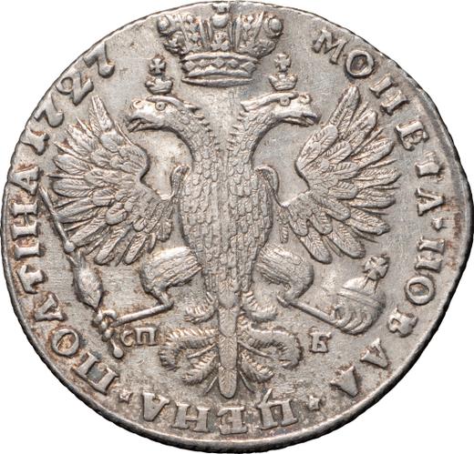 Revers Poltina (1/2 Rubel) 1727 СПБ "St. Petersburger Typ" "СПБ" unter dem Adler - Silbermünze Wert - Rußland, Peter II