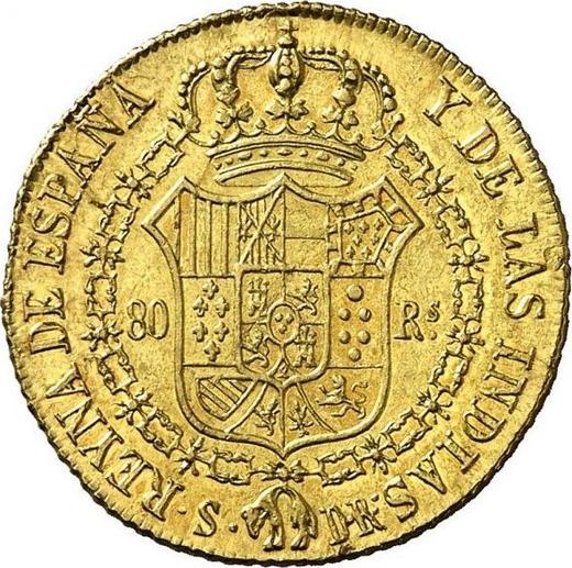 Reverse 80 Reales 1835 S DR - Gold Coin Value - Spain, Isabella II