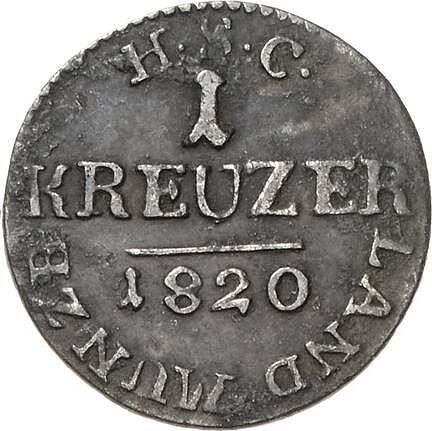 Реверс монеты - 1 крейцер 1820 года - цена серебряной монеты - Саксен-Кобург-Заальфельд, Эрнст I
