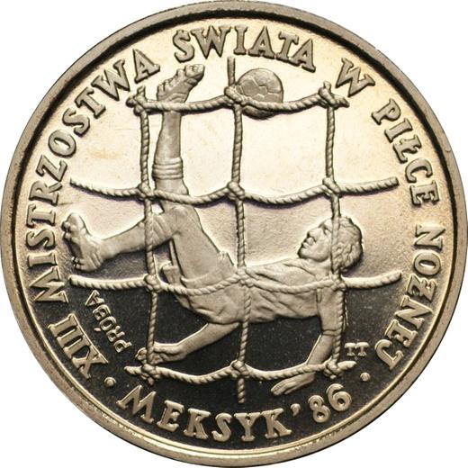 Reverso Pruebas 200 eslotis 1985 MW TT "Copa Mundial de Fútbol de 1986" Cuproníquel - valor de la moneda - Polonia, República Popular