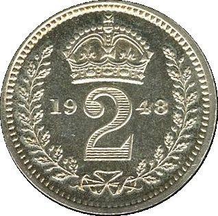 Revers 2 Pence 1948 HP - Silbermünze Wert - Großbritannien, Georg VI