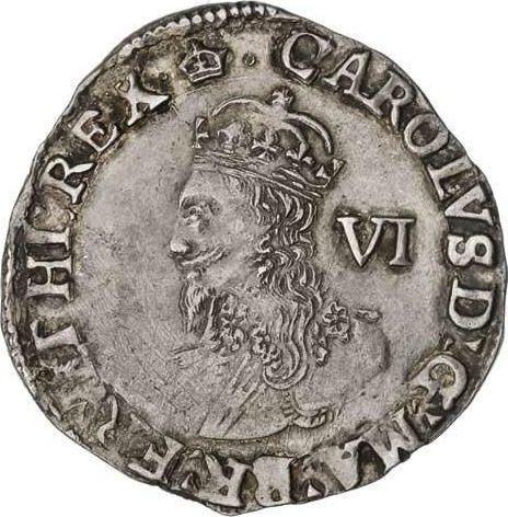 Obverse Sixpence no date (1625-1642) "Fourth draped bust" Without outline - Silver Coin Value - United Kingdom, Charles I