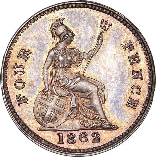 Реверс монеты - 4 пенса (1 Грот) 1862 года "Тип 1837-1862" Гладкий гурт - цена серебряной монеты - Великобритания, Виктория