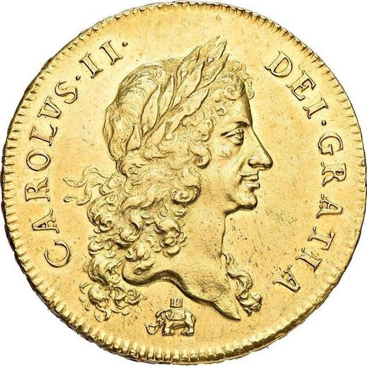 Obverse Five guineas 1677 "First laureated bust" Elephant and castle - Gold Coin Value - United Kingdom, Charles II