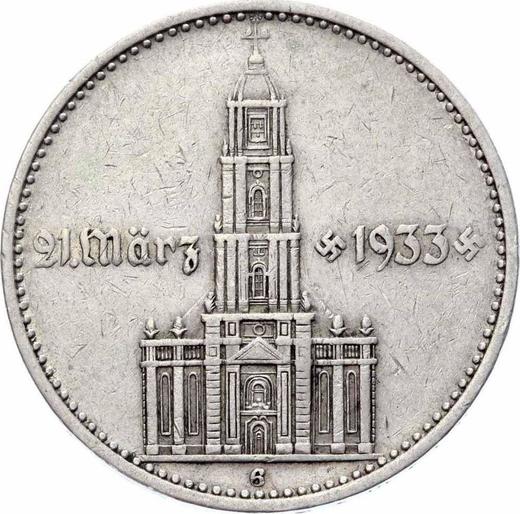 Anverso 2 Reichsmarks 1934 G "Iglesia de guarnición (con fecha)" - valor de la moneda de plata - Alemania, Alemania nazi