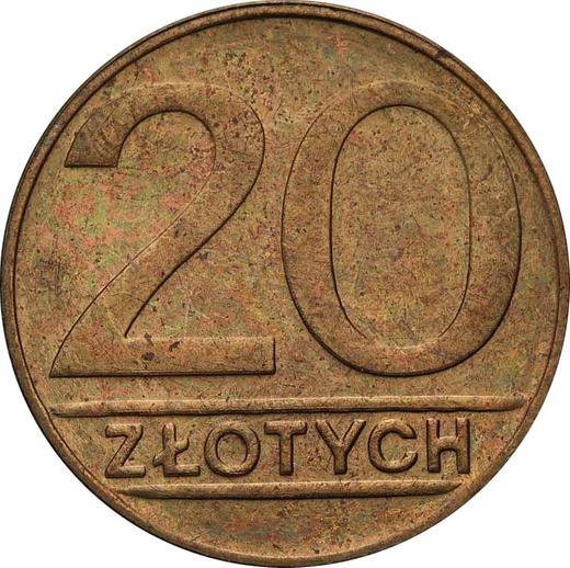 Rewers monety - Próba 20 złotych 1989 MW Mosiądz - cena monety - Polska, PRL
