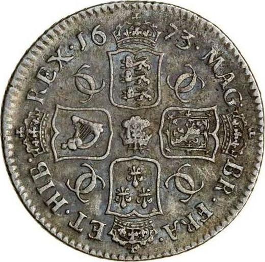Реверс монеты - 1 шиллинг 1673 года "Второй тип" Перья на обеих сторонах - цена серебряной монеты - Великобритания, Карл II