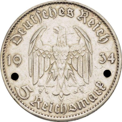 Reverse 5 Reichsmark 1934 J "Garrison Church (undated)" - Silver Coin Value - Germany, Third Reich