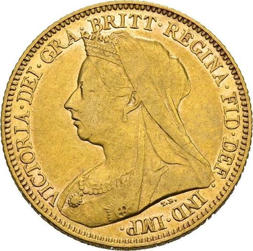 Anverso 1/2 soberano 1899 M "Cabeza velada" - valor de la moneda de oro - Australia, Victoria