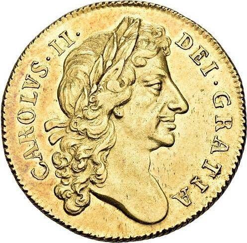 Obverse Two guinea 1677 "Second laureate bust" - Gold Coin Value - United Kingdom, Charles II