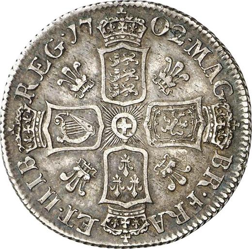 Reverso 1 chelín 1702 "Primer tipo de retrato" Plumas en ángulos - valor de la moneda de plata - Gran Bretaña, Ana
