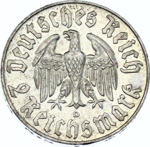 Реверс монеты - 2 рейхсмарки 1933 года D "Мартин Лютер" - цена серебряной монеты - Германия, Третий рейх