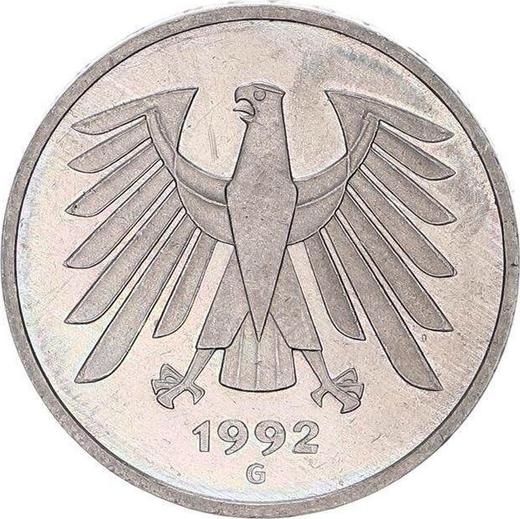 Revers 5 Mark 1992 G - Münze Wert - Deutschland, BRD