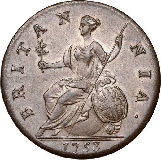 Revers 1/2 Penny 1753 "Porträt im Alter" - Münze Wert - Großbritannien, Georg II