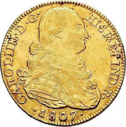 Obverse 8 Escudos 1807 NR JJ - Gold Coin Value - Colombia, Charles IV