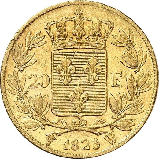 Reverse 20 Francs 1823 W "Type 1816-1824" - Gold Coin Value - France, Louis XVIII