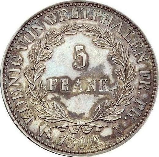 Reverso 5 francos 1808 J - valor de la moneda de plata - Westfalia, Jerónimo Napoleón