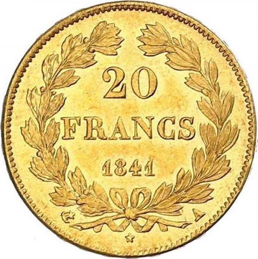 Reverse 20 Francs 1841 A "Type 1832-1848" - Gold Coin Value - France, Louis Philippe I
