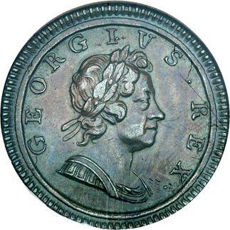Anverso Medio Penique 1719 "Primer busto laureado" - valor de la moneda  - Gran Bretaña, Jorge I