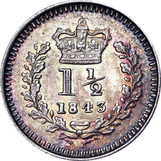 Реверс монеты - 1-1/2 пенса 1843 года - цена серебряной монеты - Великобритания, Виктория