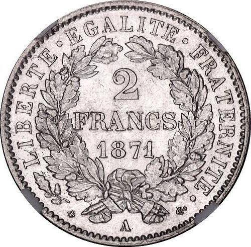 Revers 2 Franken 1871 A "Mit Slogan" - Silbermünze Wert - Frankreich, Dritte Republik