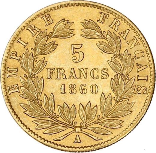 Reverse 5 Francs 1860 A "Type 1855-1860" - Gold Coin Value - France, Napoleon III