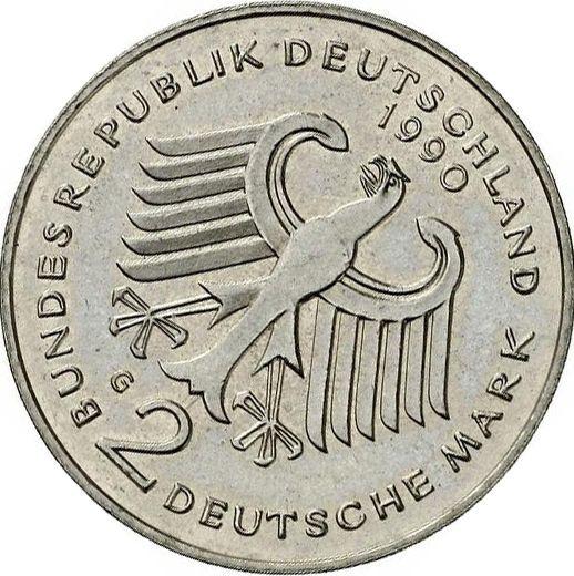 Reverse 2 Mark 1990-2001 "Franz Josef Strauss" Rotated Die -  Coin Value - Germany, FRG