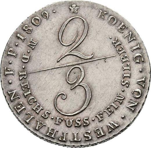 Reverse 2/3 Thaler 1809 C "Large head" - Silver Coin Value - Westphalia, Jérôme Napoléon