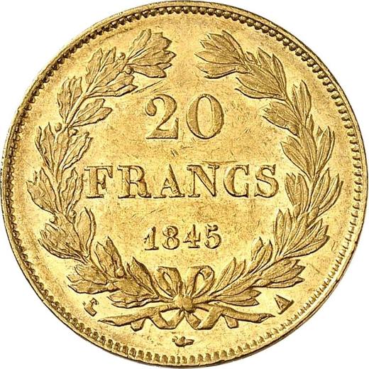 Reverse 20 Francs 1845 A "Type 1832-1848" - Gold Coin Value - France, Louis Philippe I