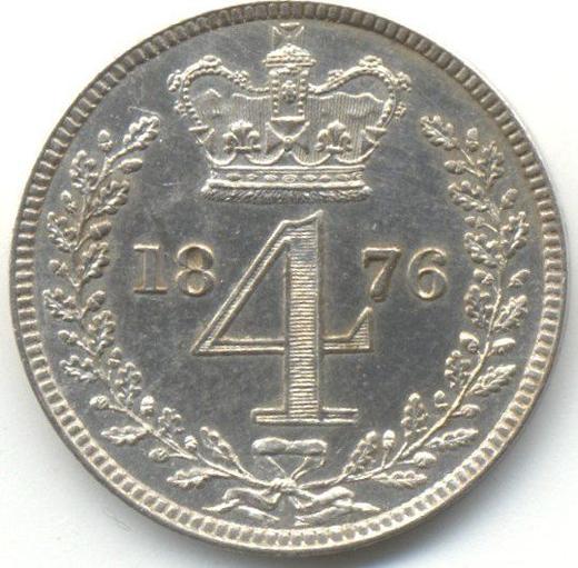 Reverso 4 peniques (Groat) 1876 - valor de la moneda de plata - Gran Bretaña, Victoria