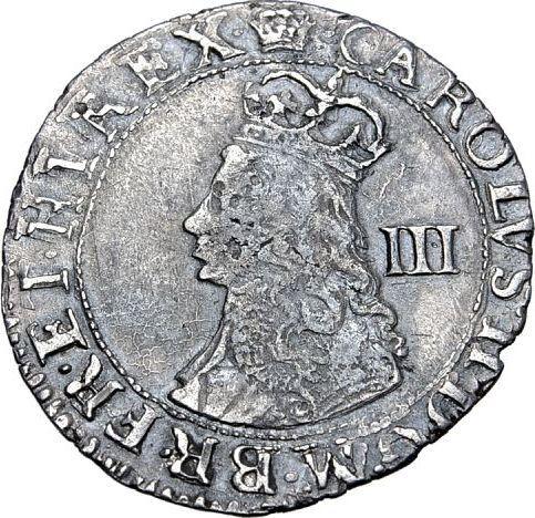 Awers monety - 3 pensy bez daty (1660-1662) Oznaczenie nominału "III" - cena srebrnej monety - Wielka Brytania, Karol II
