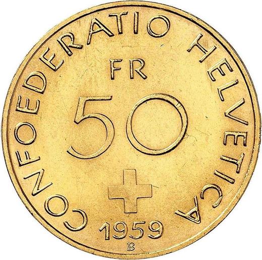 Reverso 50 francos 1959 B - valor de la moneda de oro - Suiza, Confederación