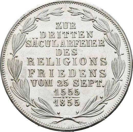 Reverso 2 florines 1855 "Mundo religioso" - valor de la moneda de plata - Fráncfort del Meno, Ciudad Libre