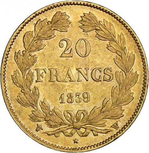 Reverse 20 Francs 1839 W "Type 1832-1848" - Gold Coin Value - France, Louis Philippe I