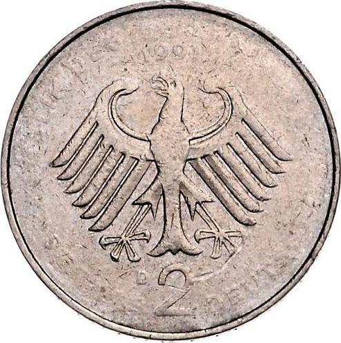 Reverse 2 Mark 1990-2001 "Franz Josef Strauss" Light weight - Coin Value - Germany, FRG