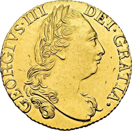 Аверс монеты - 1 гинея 1785 года "Четвертый тип" - цена золотой монеты - Великобритания, Георг III