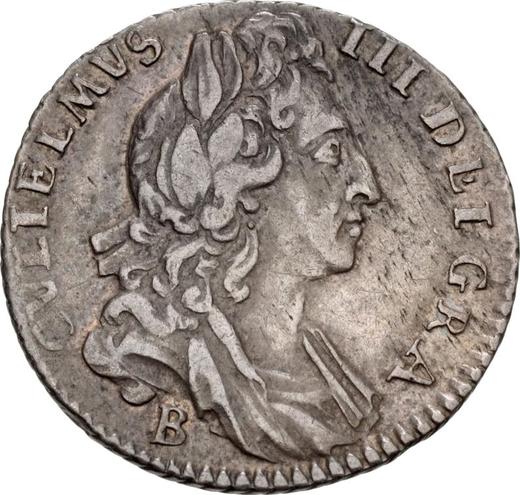 Obverse Sixpence 1696 B "First laureated bust" Late harp - Silver Coin Value - United Kingdom, William III