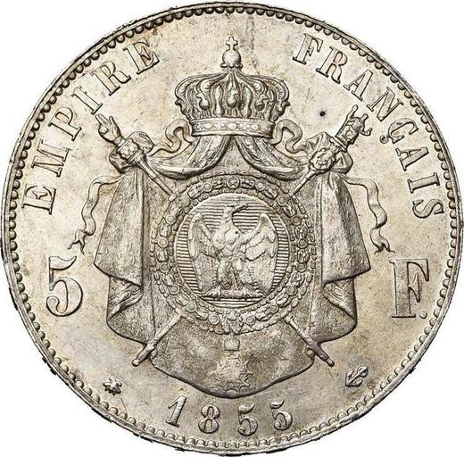 Reverso 5 francos 1855 BB "Tipo 1854-1859" - valor de la moneda de plata - Francia, Napoleón III Bonaparte