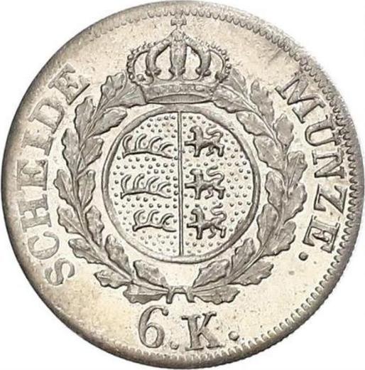 Rewers monety - 6 krajcarów 1825 "Typ 1823-1825" - cena srebrnej monety - Wirtembergia, Wilhelm I