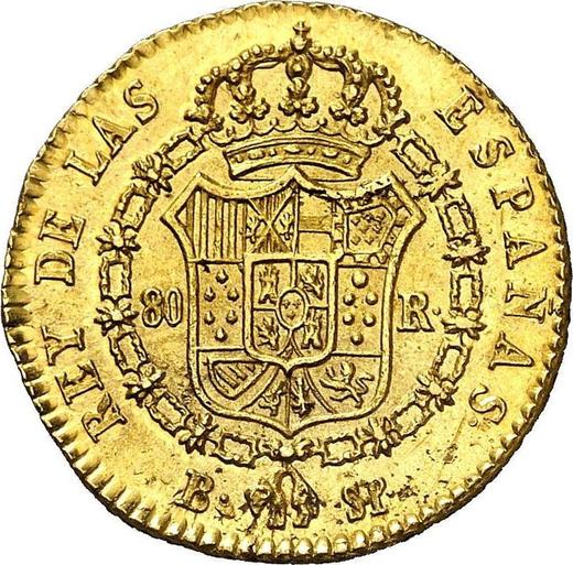 Reverse 80 Reales 1822 B SP - Gold Coin Value - Spain, Ferdinand VII