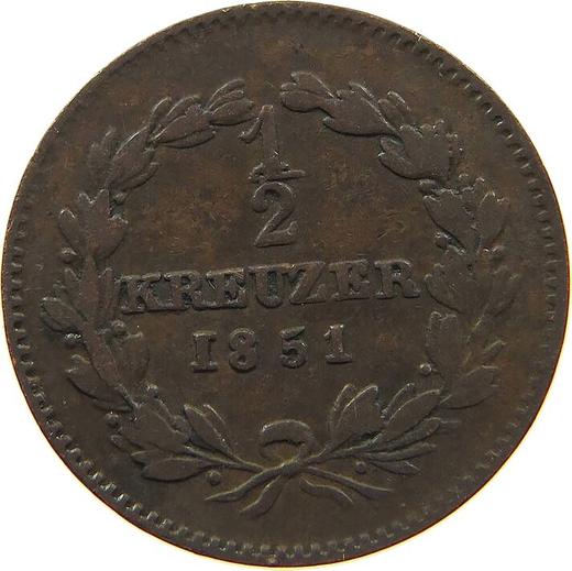 Reverso Medio kreuzer 1851 - valor de la moneda  - Baden, Leopoldo I de Baden