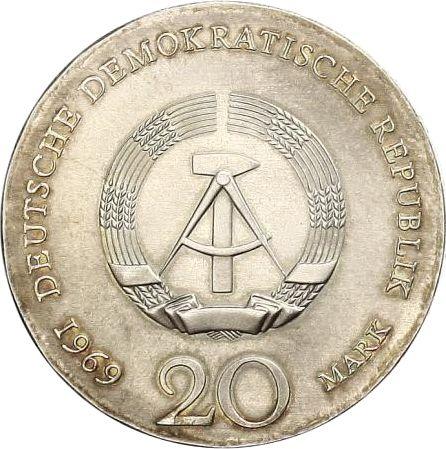 Reverso 20 marcos 1969 "Goethe" - valor de la moneda de plata - Alemania, República Democrática Alemana (RDA)