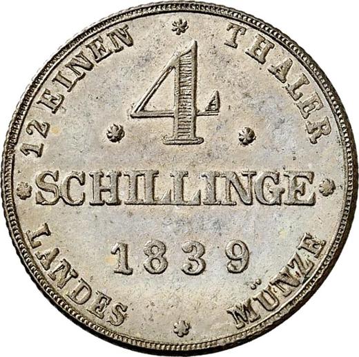 Rewers monety - 4 szylingi 1839 - cena srebrnej monety - Meklemburgia-Schwerin, Paweł Fryderyk