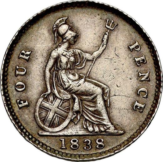 Реверс монеты - 4 пенса (1 Грот) 1838 года "Тип 1837-1862" Гладкий гурт - цена серебряной монеты - Великобритания, Виктория
