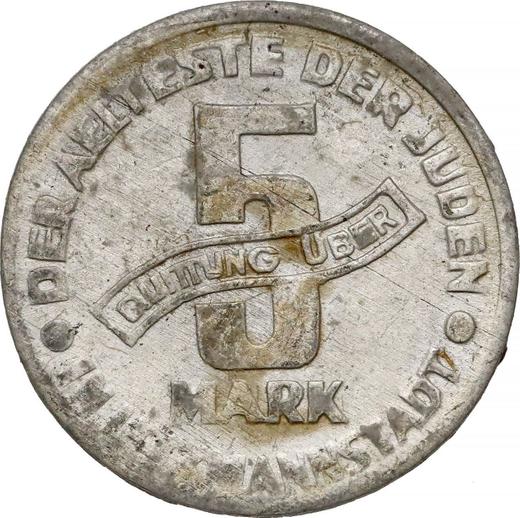 Reverse 5 Mark 1943 "Litzmannstadt Ghetto" Magnesium -  Coin Value - Poland, German Occupation