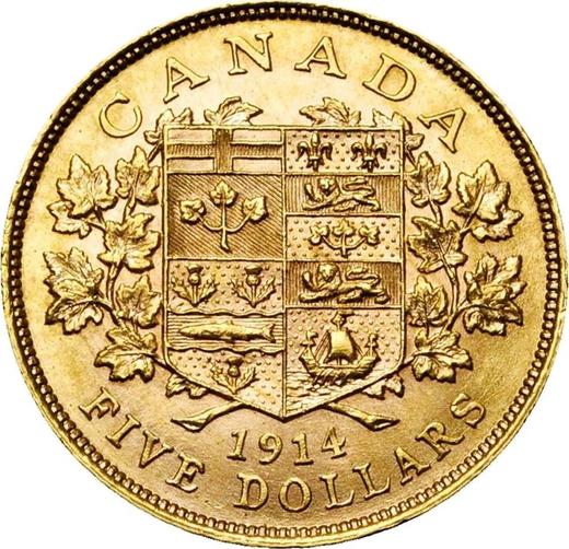 Rewers monety - 5 dolarów 1914 - cena złotej monety - Kanada, Jerzy V