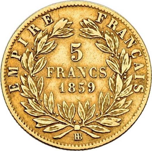 Reverse 5 Francs 1859 BB "Type 1855-1860" - Gold Coin Value - France, Napoleon III